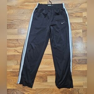 Nike Athletic Basketball Pants Large Vintage Black White Stripes Zip Up Ankles
